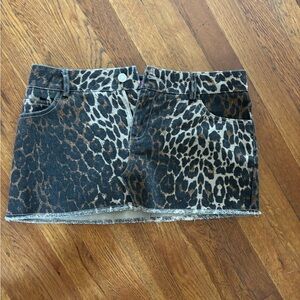Leopard Print Denim Skirt